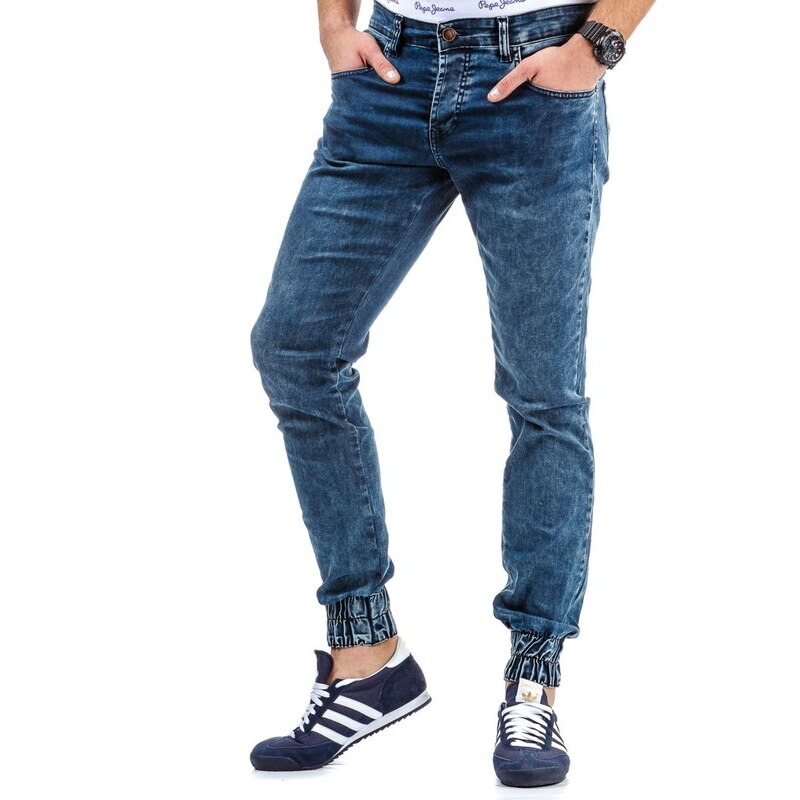 Stylové tmavě modré džíny s manžetami