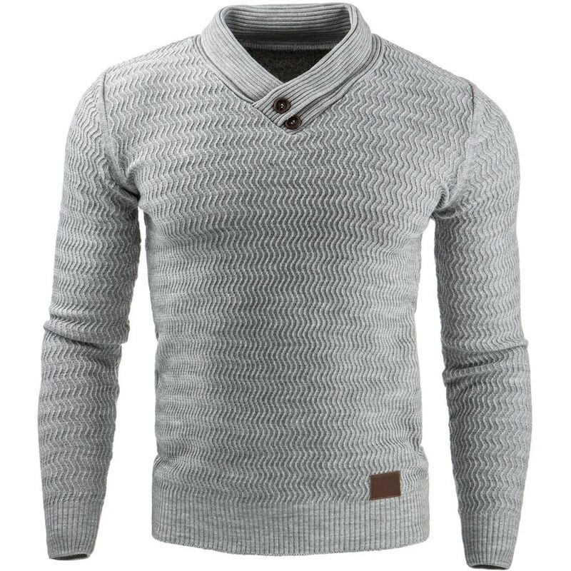 Módní svetr se dvěma knoflíčky u krku šedý