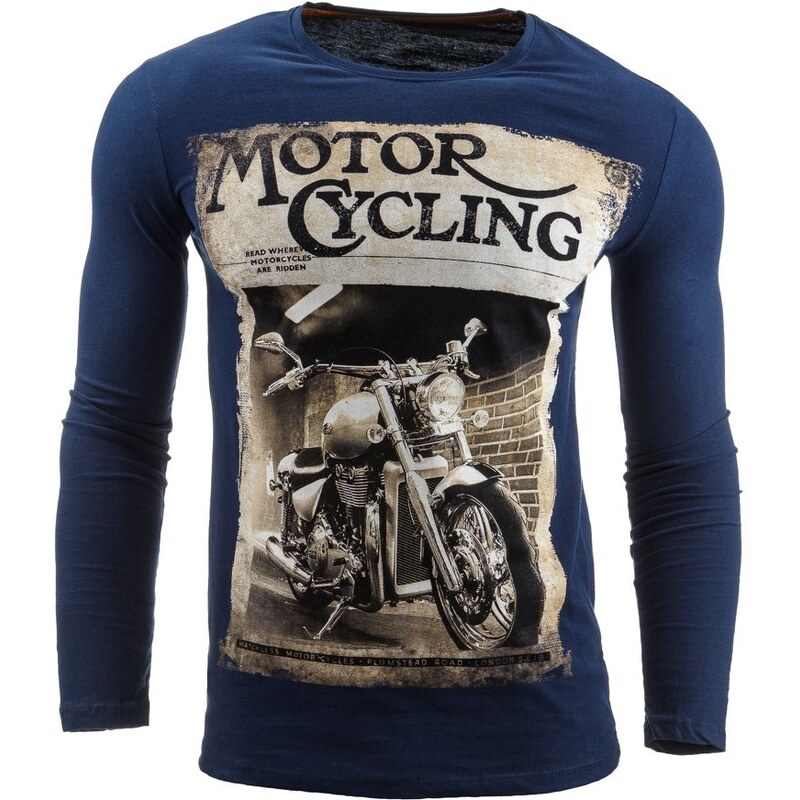 Tmavě modré pánské tričko MOTORCYCLING s dlouhými rukávy