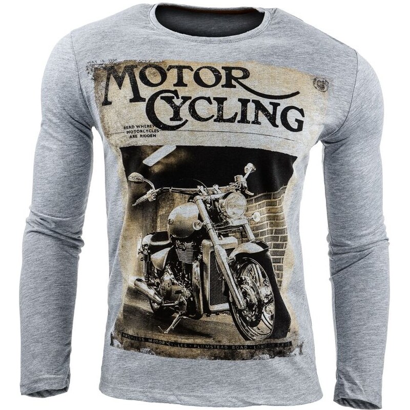 Šedé pánské tričko MOTORCYCLING s dlouhými rukávy