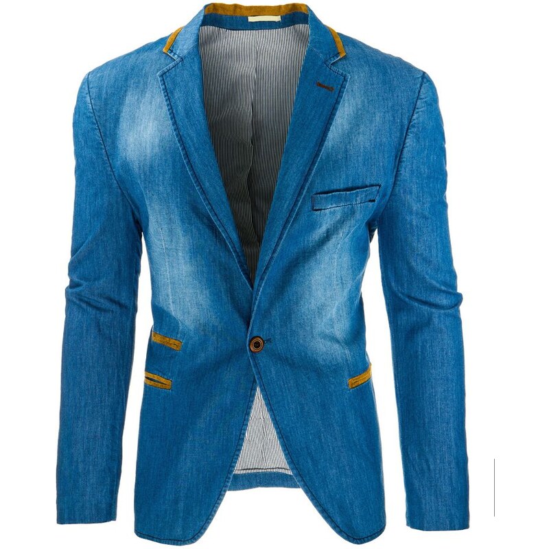 Modré pánské sako s džínovým efektem
