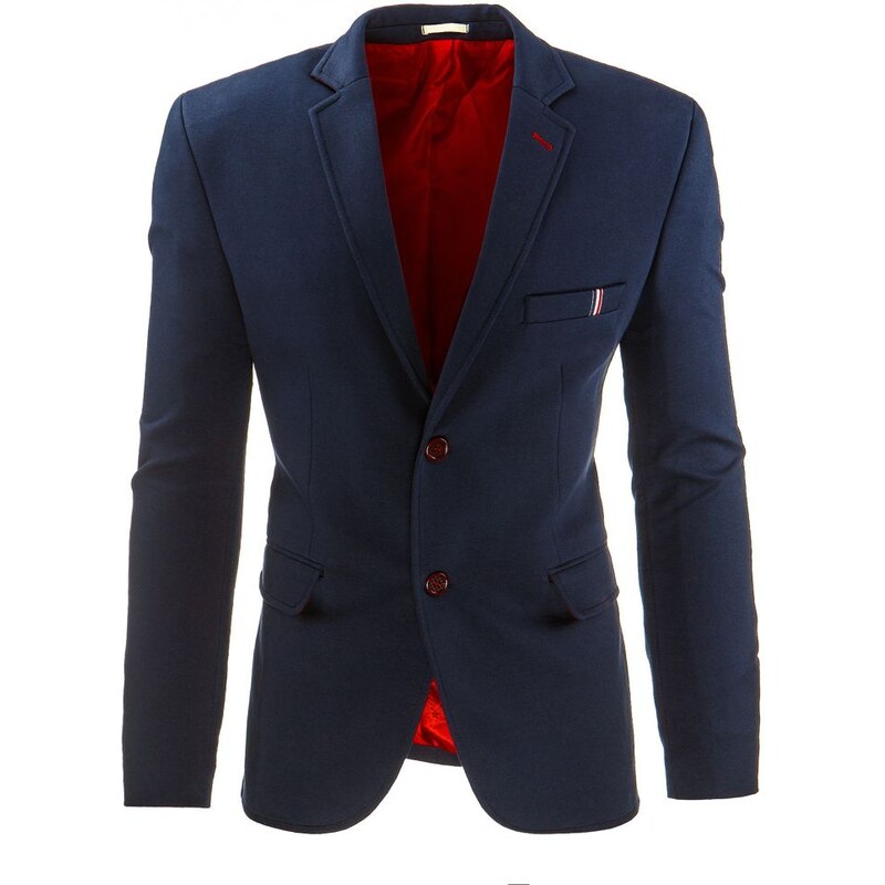 Tmavě modré pánské sako s červenými knoflíky