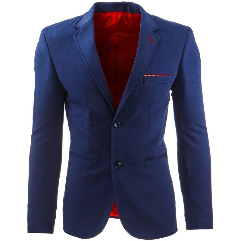 Modré pánské sako s červenou kapsou