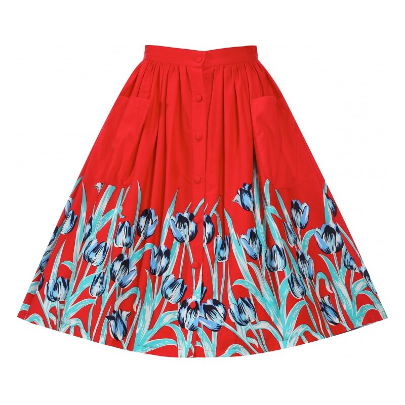 Červená sukně s tulipány Lindy Bop Adalene