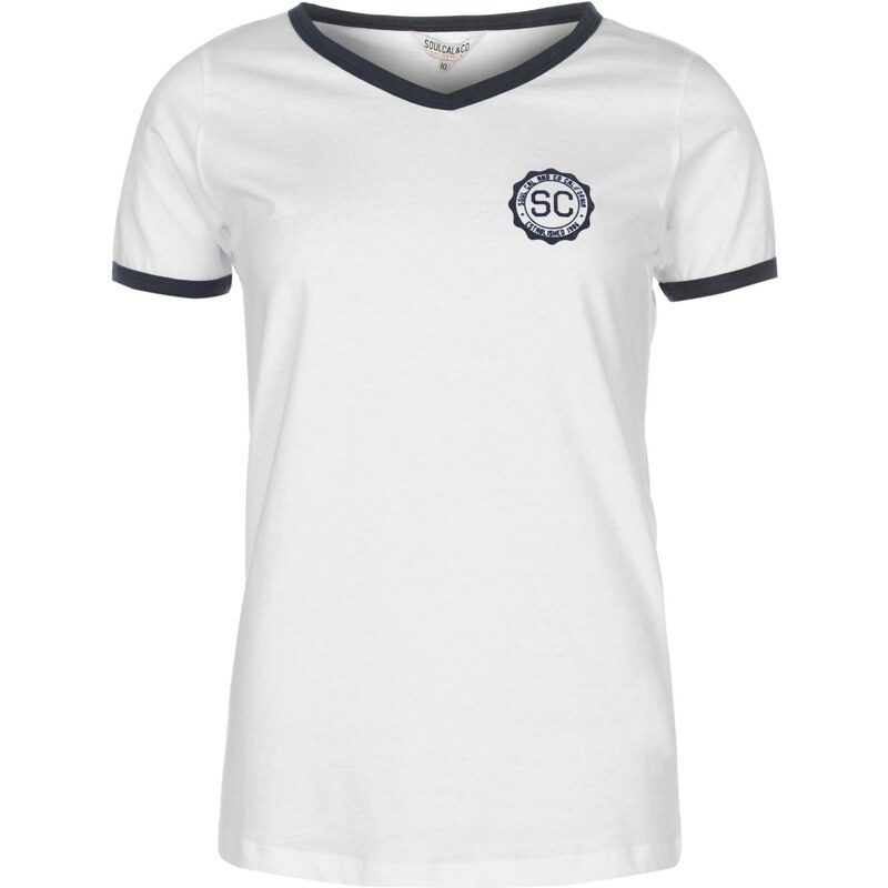 Triko SoulCal Badge V Neck T Shirt dámské White