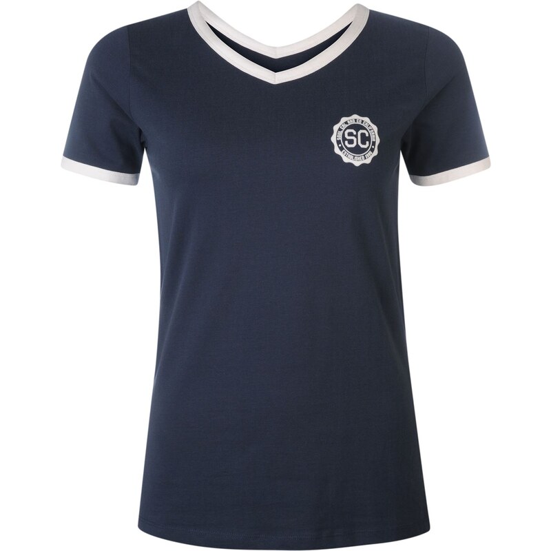 Triko SoulCal Badge V Neck T Shirt dámské Navy