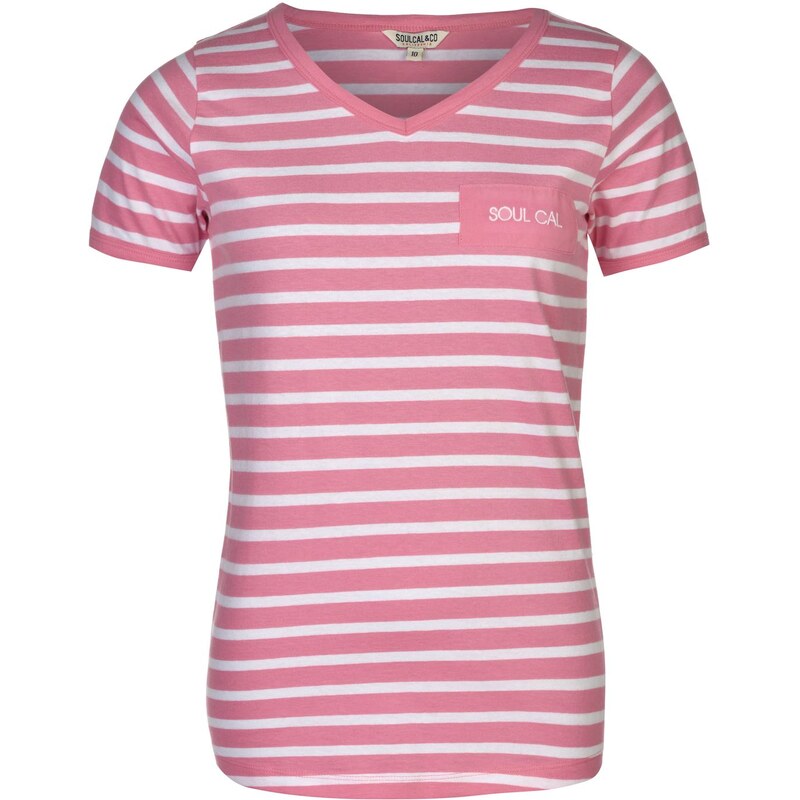 Triko SoulCal V Neck T Shirt dámské White/Pink