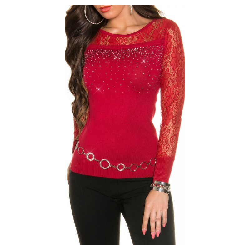 Koucla dámský pulover DS5013CV červený Barva: Červená,