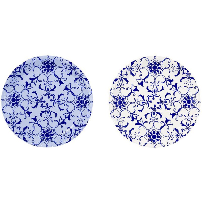 Papírové talířky Porcelain Blue - set 12 ks