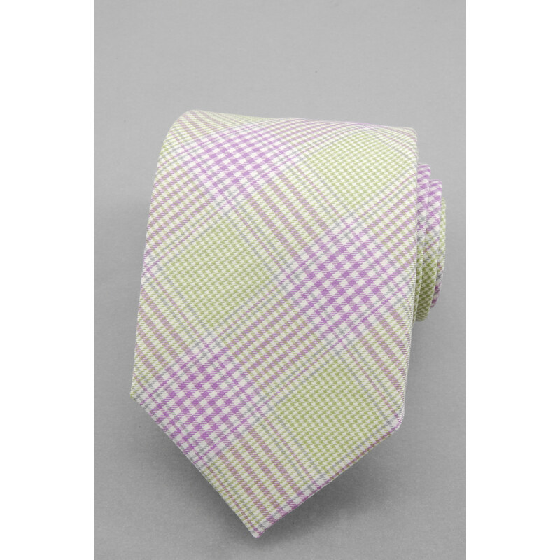Avantgard Světle fialová luxusní bavlněná tence károvaná kravata