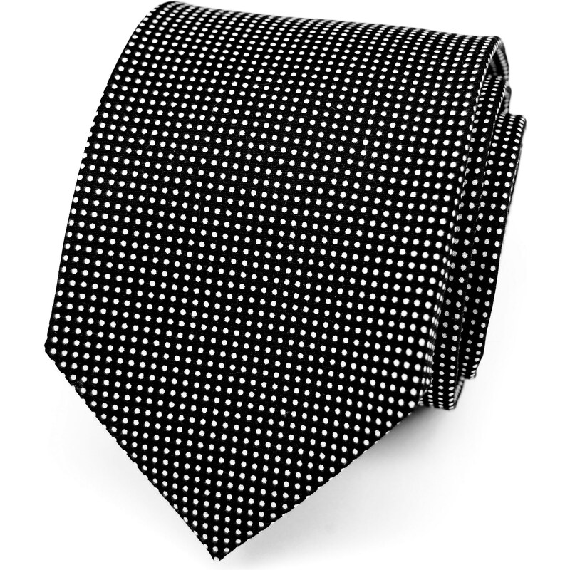 Avantgard Černo-bílá luxusní bavlněná kravata s drobnými tečkami _