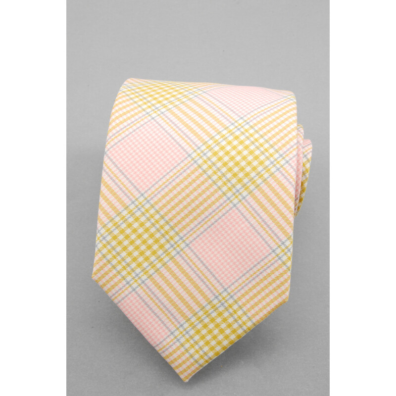 Avantgard Velmi světle růžová luxusní bavlněná tence károvaná kravata
