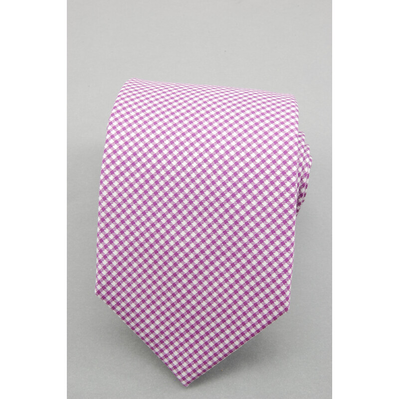 Avantgard Světle fialová luxusní bavlněná mřížkovaná kravata s bílým podkladem
