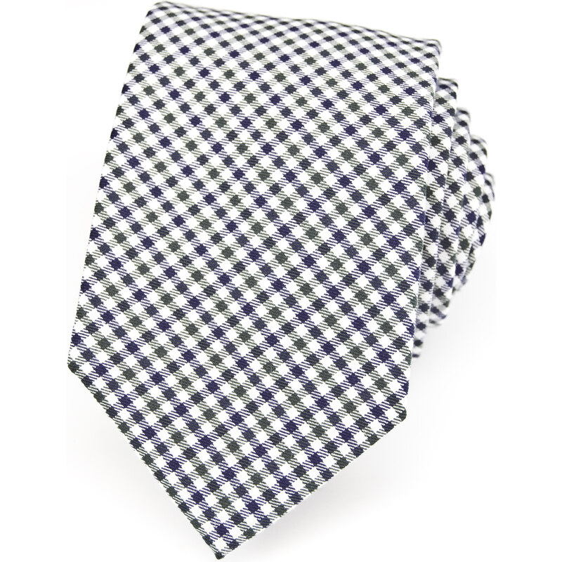 Avantgard Modrozelená luxusní bavlněná mřížkovaná kravata