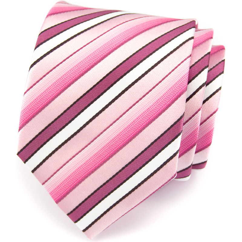 Avantgard Růžová kravata s jemnými růžovými a bílými proužky_