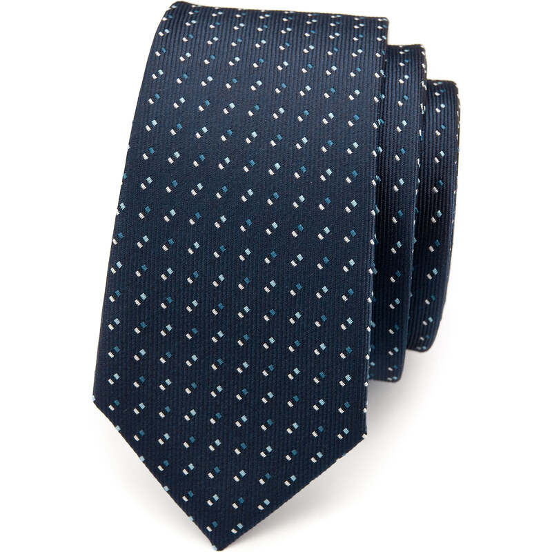 Avantgard Modrá SLIM kravata s dvojitými puntíky_