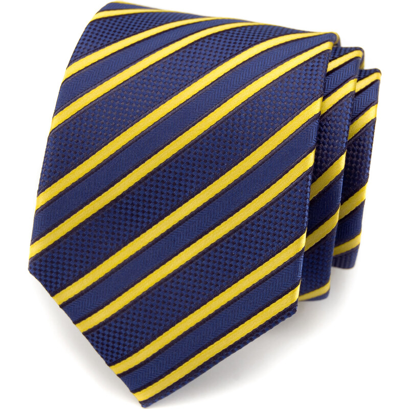 Avantgard Tmavě modrá kravata se zářivými žlutými proužky _