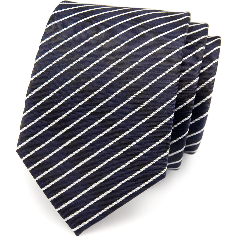 Avantgard Tmavě modrá bíle proužkovaná luxusní kravata _