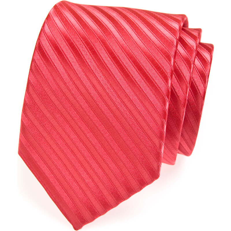 Avantgard Korálově červená kravata s jemnými pruhy