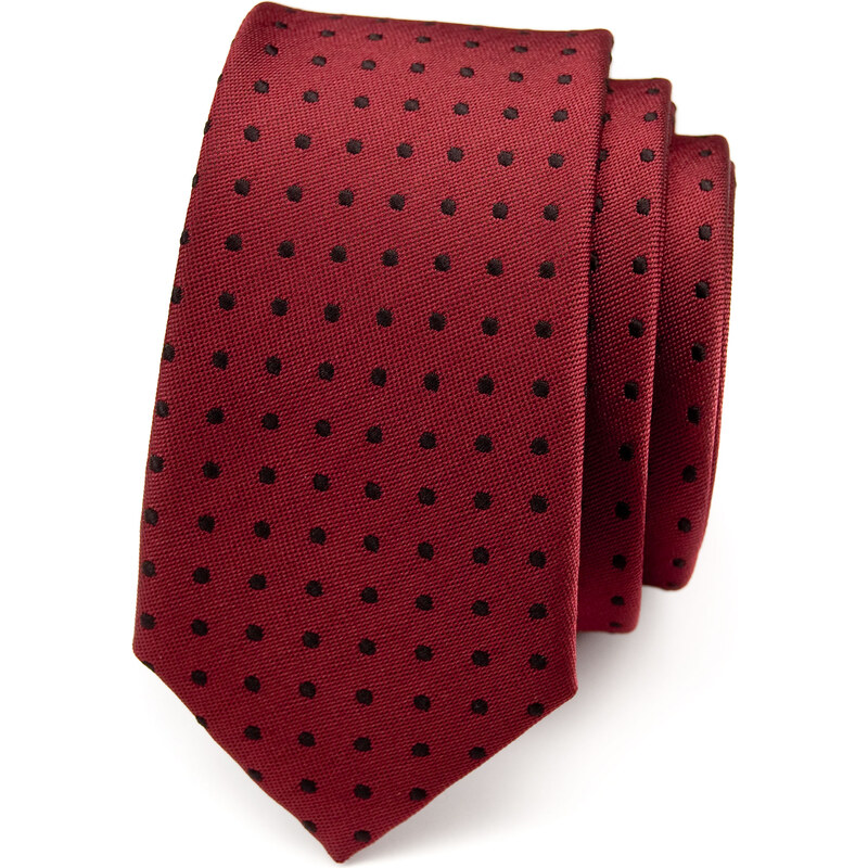 Avantgard Bordó SLIM kravata s puntíky_