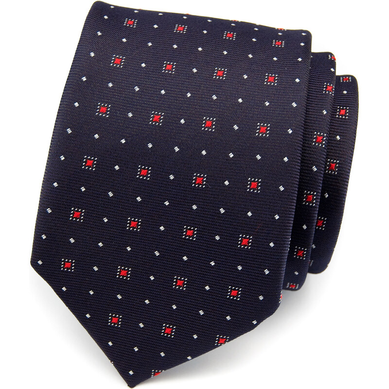 Avantgard Tmavě modrá kravata s tečkami a čtverci_