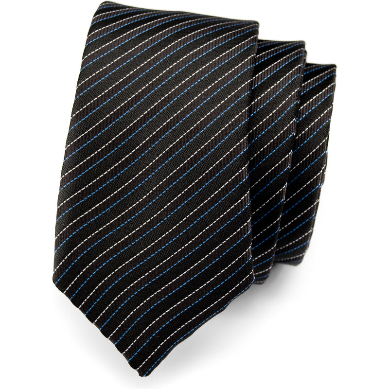 Avantgard Černá kravata s barevnými velmi jemnými proužky _