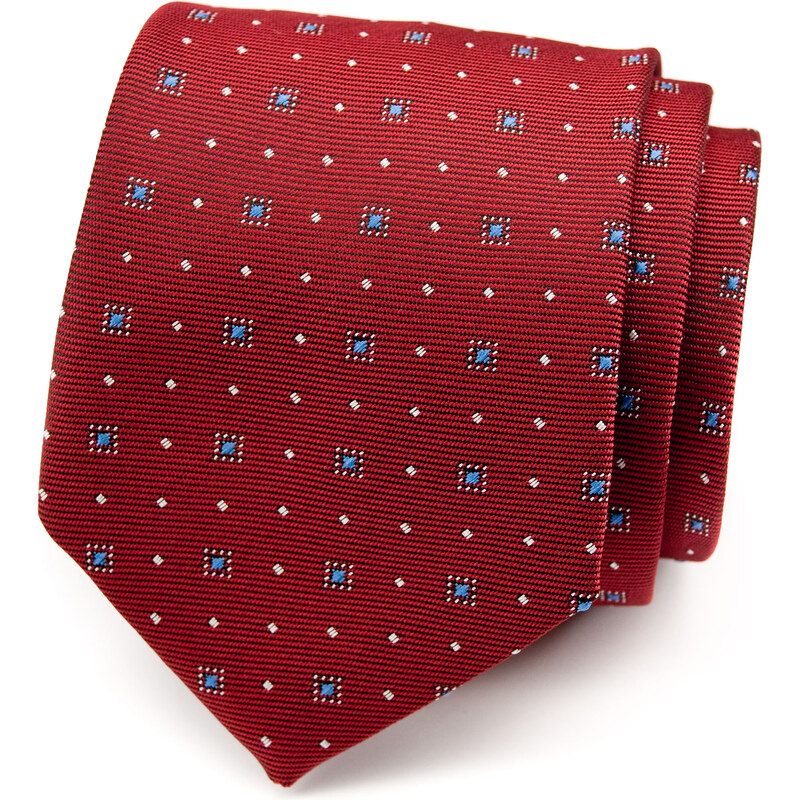 Avantgard Červená kravata s modrým vzorem_