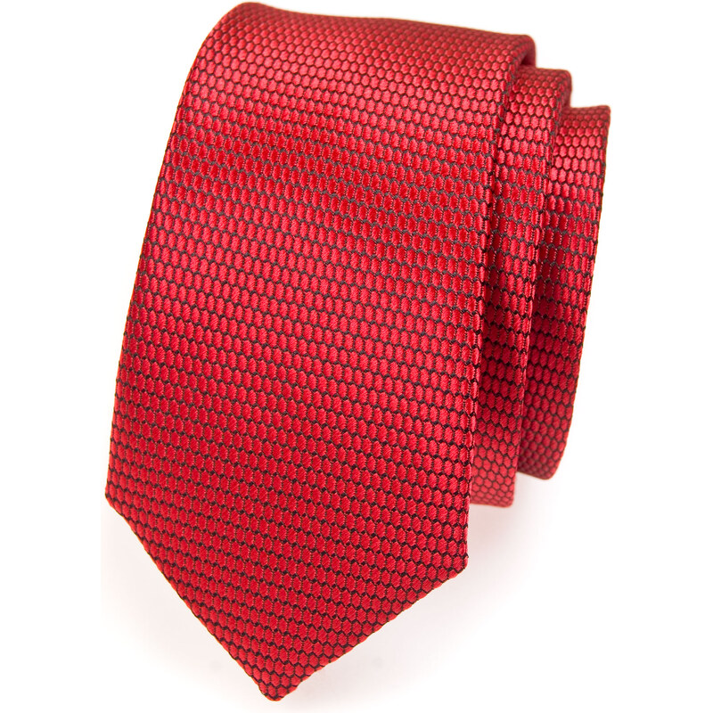 Avantgard Červená SLIM kravata s rýhováním_