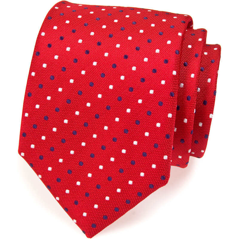 Avantgard Červená kravata s modro-bílými puntíky