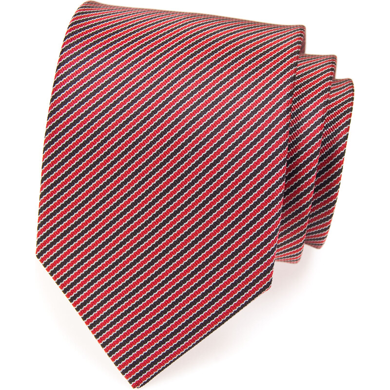 Avantgard Červená kravata s tenkými modrými proužky_