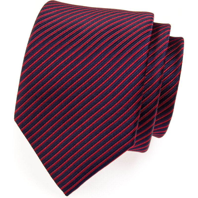 Avantgard Tmavě modrá kravata s červenými proužky
