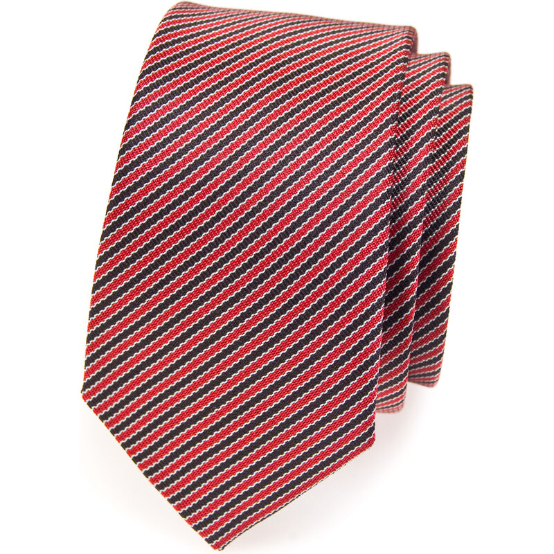 Avantgard Červená SLIM kravata s tenkými proužky_