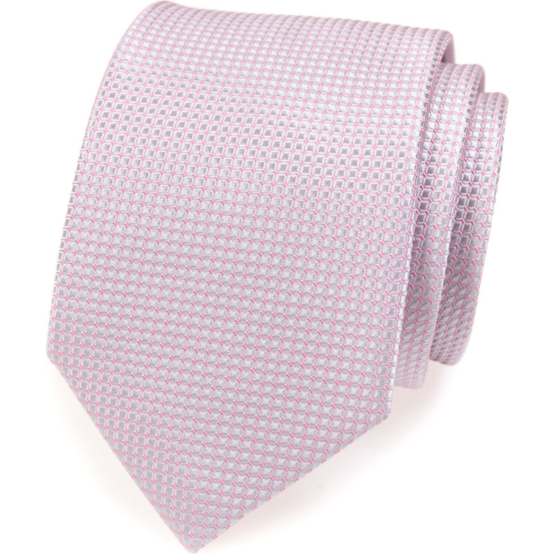 Avantgard Světle šedá kravata s růžovou mřížkou_