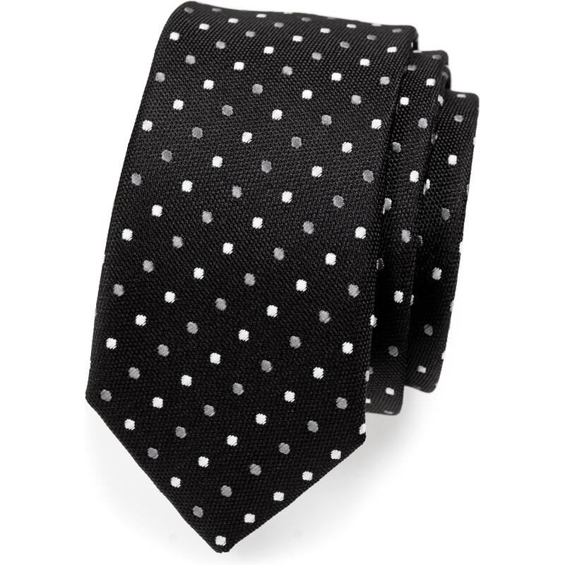 Avantgard Černá SLIM kravata s puntíky