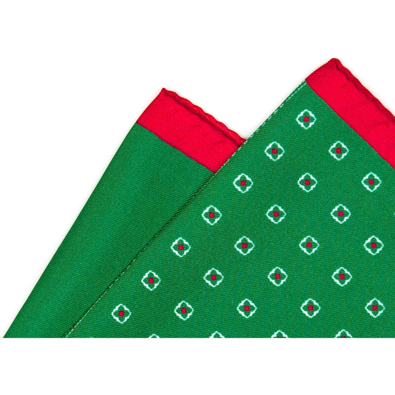 Avantgard Zelený hedvábný kapesníček s červeným okrajem_