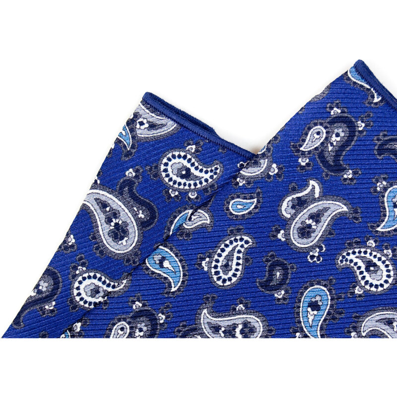 Avantgard Modrý vzorovaný hedvábný kapesníček