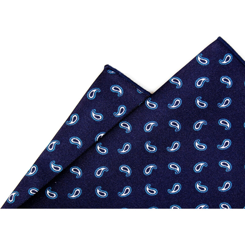 Avantgard Tmavě modrý vzorovaný hedvábný kapesníček