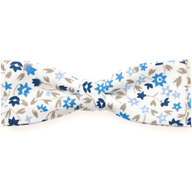 Avantgard Bílý bavlněný motýlek s modrými květy