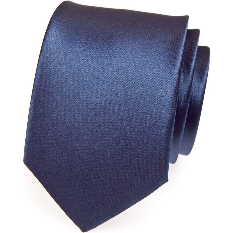 Avantgard Tmavě modrá jednobarevná lesklá kravata
