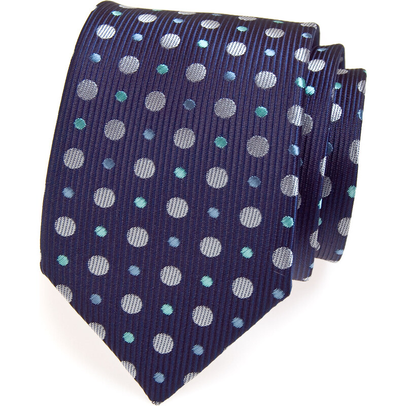 Avantgard Tmavě modrá kravata s puntíky různé velikosti