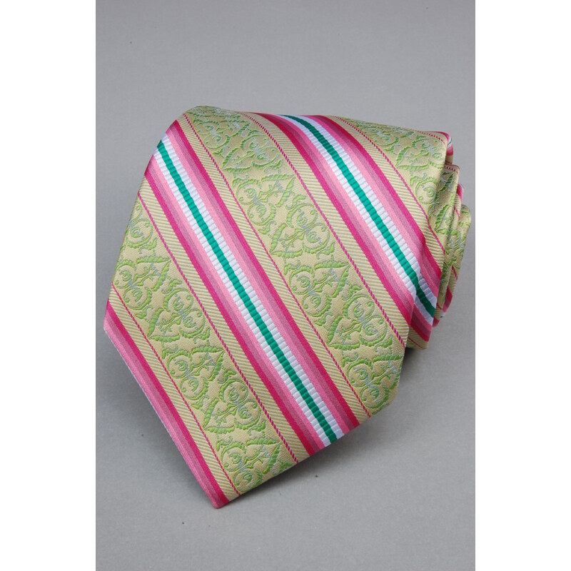 Avantgard Zelená luxusní kravata s pruhy a květovaným vzorem _
