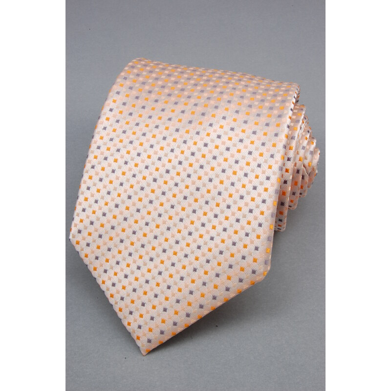 Avantgard Světle oranžová jemně lesklá luxusní kravata s barevnými kostičkami _