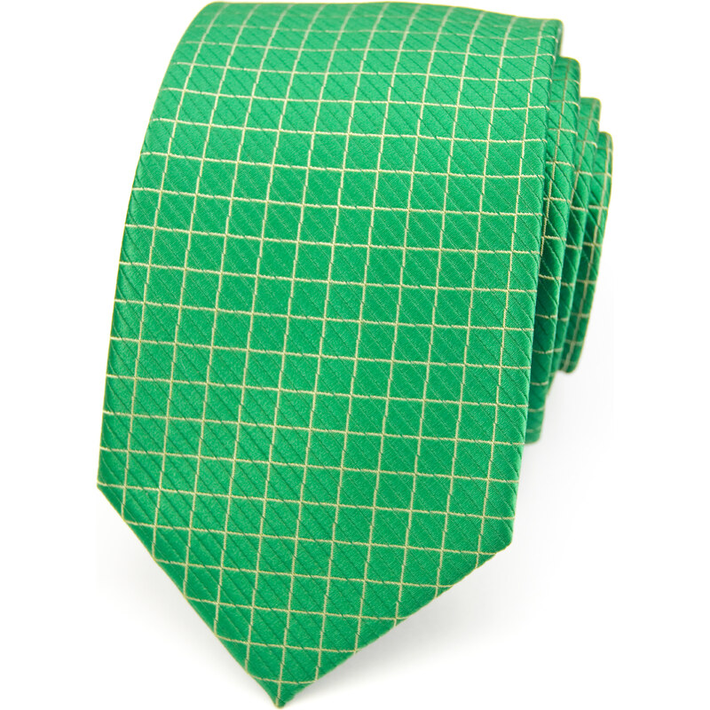 Avantgard Zelená luxusní kravata se světlou tenkou mřížkou _
