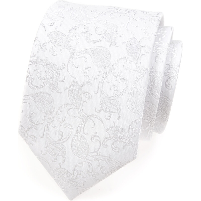 Avantgard Bílá luxusní kravata s lesklým květovaným vzorem + kapesníček