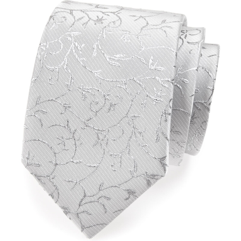 Avantgard Stříbrná luxusní kravata se třpytivým květovaným vzorem