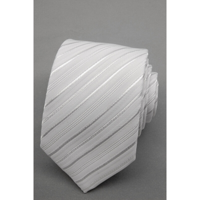 Avantgard Bílá luxusní kravata se šikmými lesklými proužky