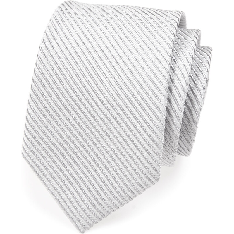 Avantgard Stříbrná luxusní kravata s tenkými tmavšími přerušovanými proužky