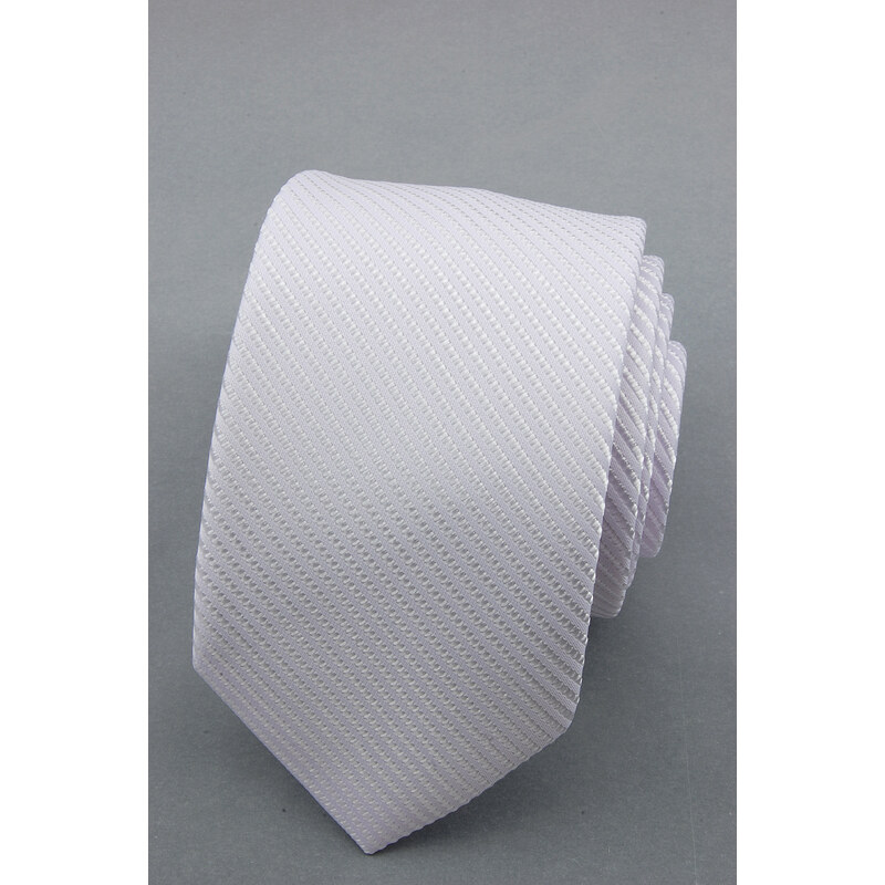 Avantgard Bílá luxusní kravata s tenkými tečkovanými lesklými proužky