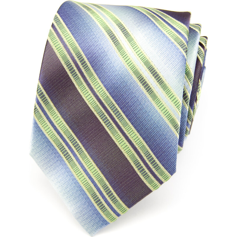 Avantgard Světle zelená luxusní kravata se širokými modrými pruhy