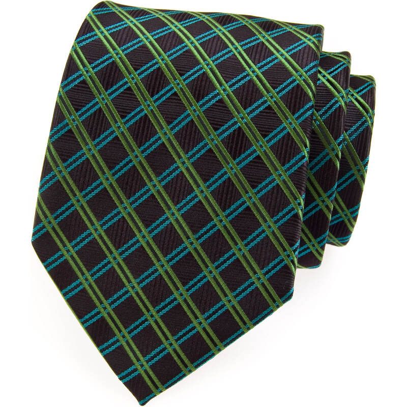 Avantgard Károvaná zelená luxusní kravata s tmavým podkladem _